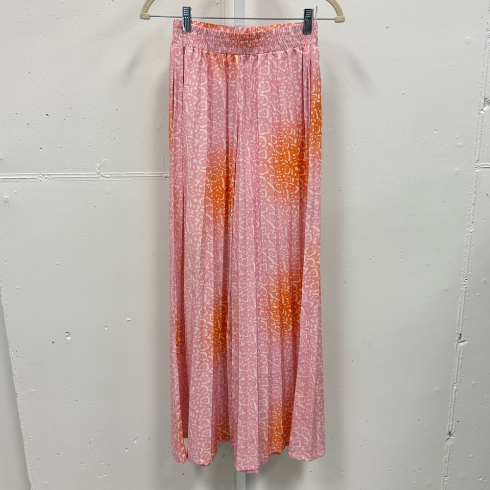 Manoush Ombré Animal Print Pleated High Waist Lightweight Wide Leg Pants Sz 4